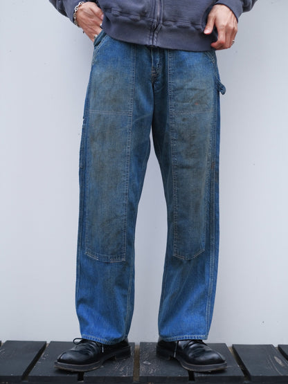 DOUBLE KNEE INDIGO DENIM PANTS
