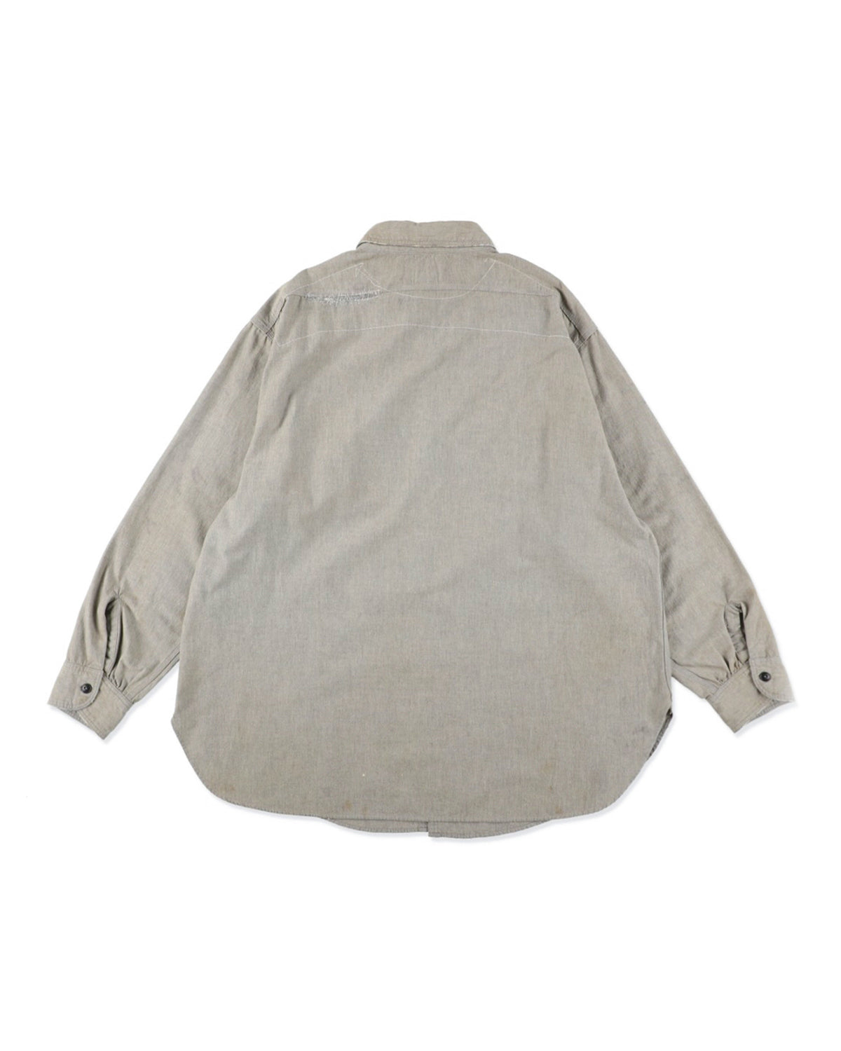 REPAIRED WORN GRAY CHAMBRAY SHIRT