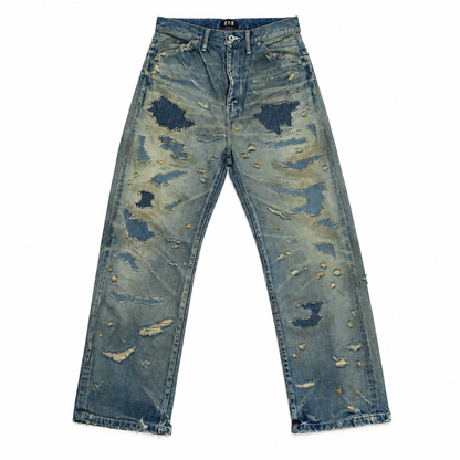 Destroyed Straight Denim Pants