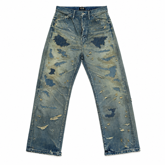 Destroyed Straight Denim Pants