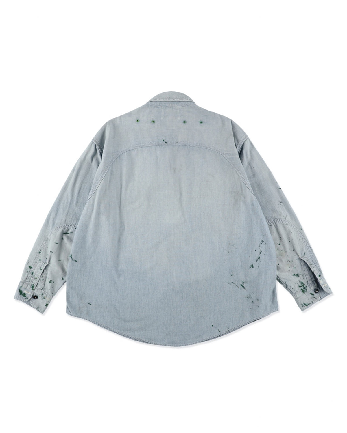 PAINT STAINED CHAMBRAY SHIRT, VENT HOLES