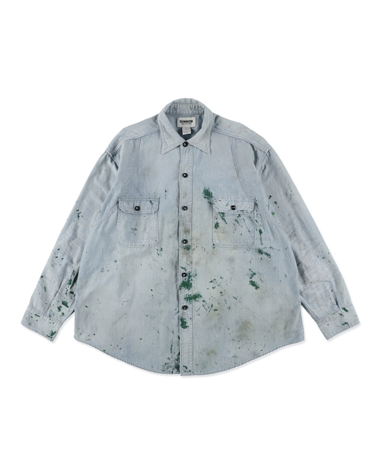 PAINT STAINED CHAMBRAY SHIRT, VENT HOLES