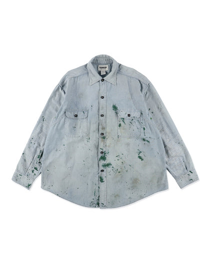 PAINT STAINED CHAMBRAY SHIRT, VENT HOLES