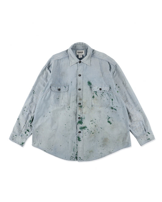 PAINT STAINED CHAMBRAY SHIRT, VENT HOLES