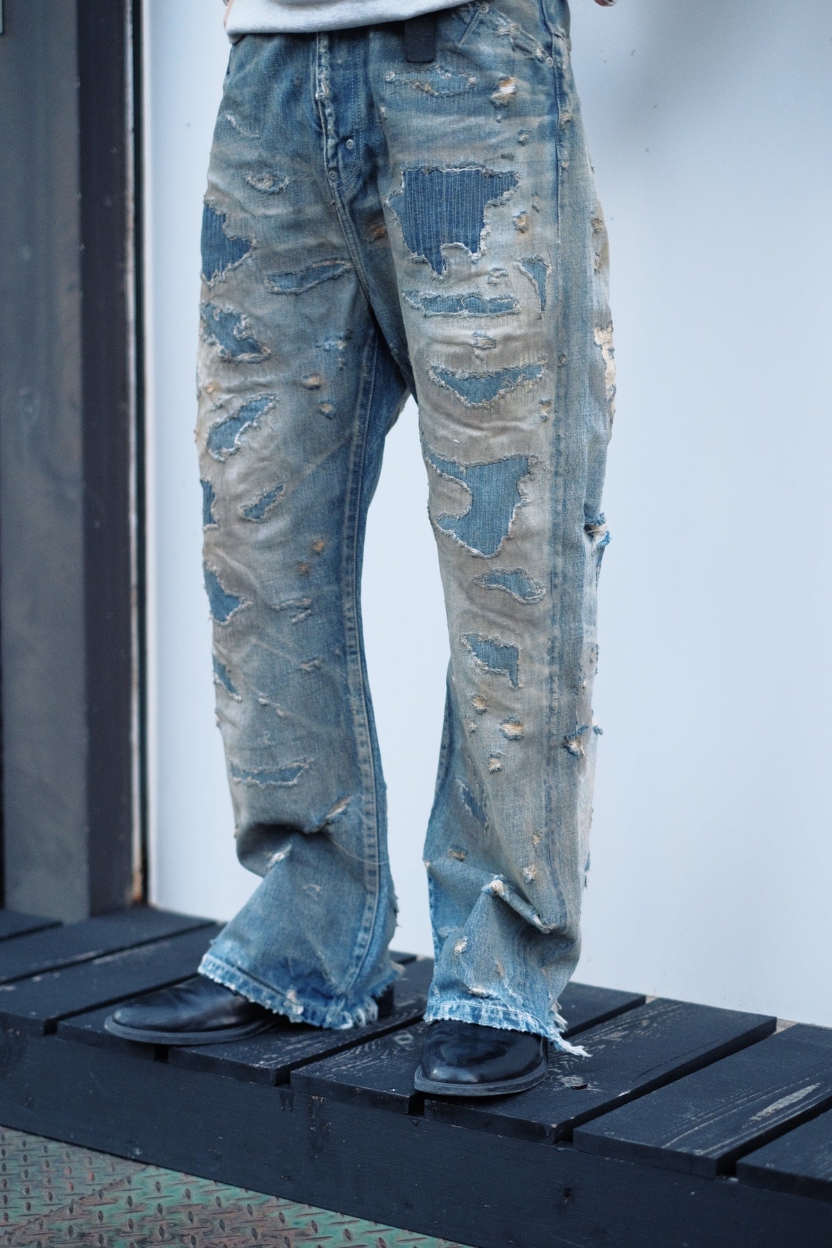 Destroyed Straight Denim Pants