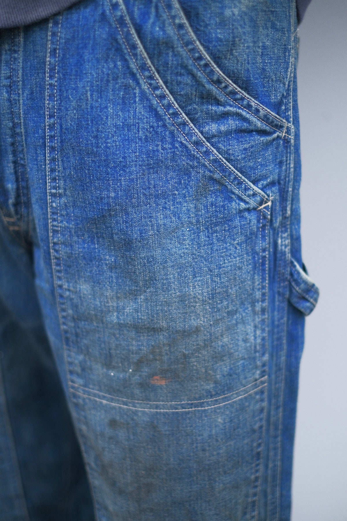 DOUBLE KNEE INDIGO DENIM PANTS