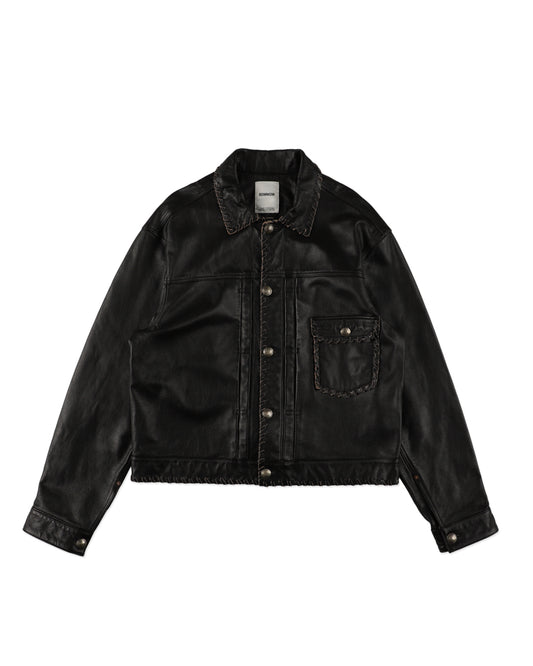 LACE-UP LEATHER TRUCKER JACKET