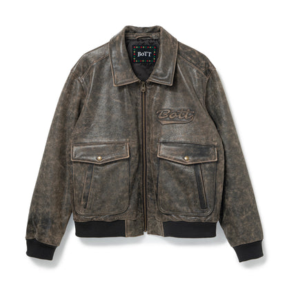 Script Logo Cracked Leather Jacket